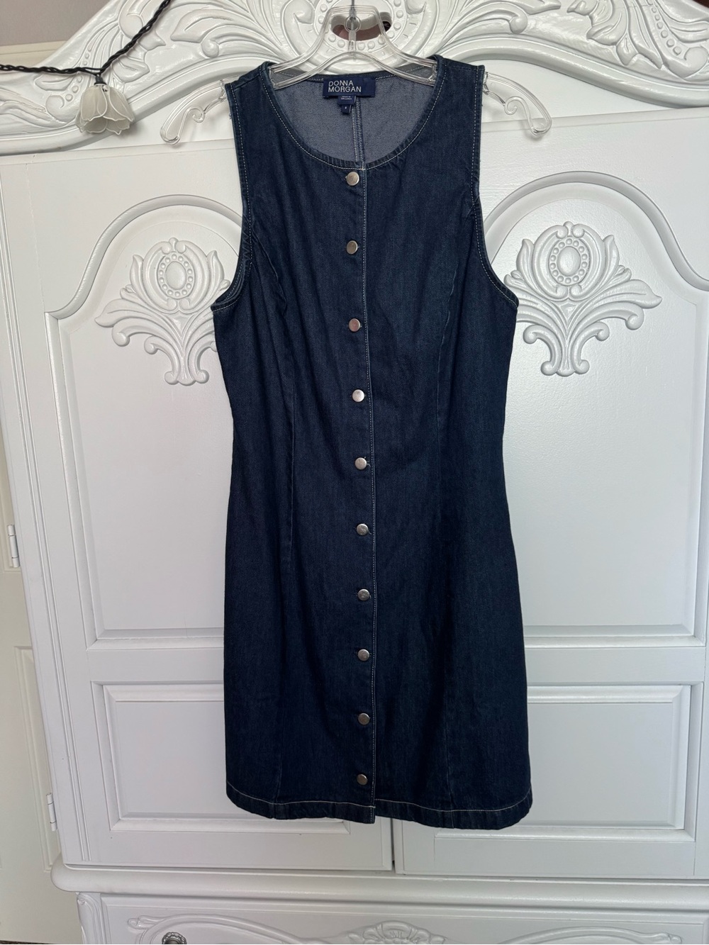 Donna Morgan Dark Blue Sleeveless Button-Front Denim Dress